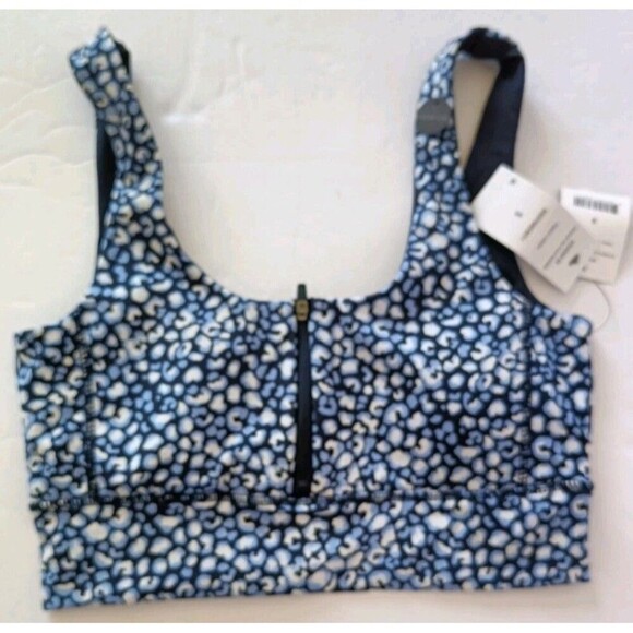 Cotton On Body Sports Bra Sz Small Ultimate Zip Front Organic Blue Leopard New - Picture 2 of 7